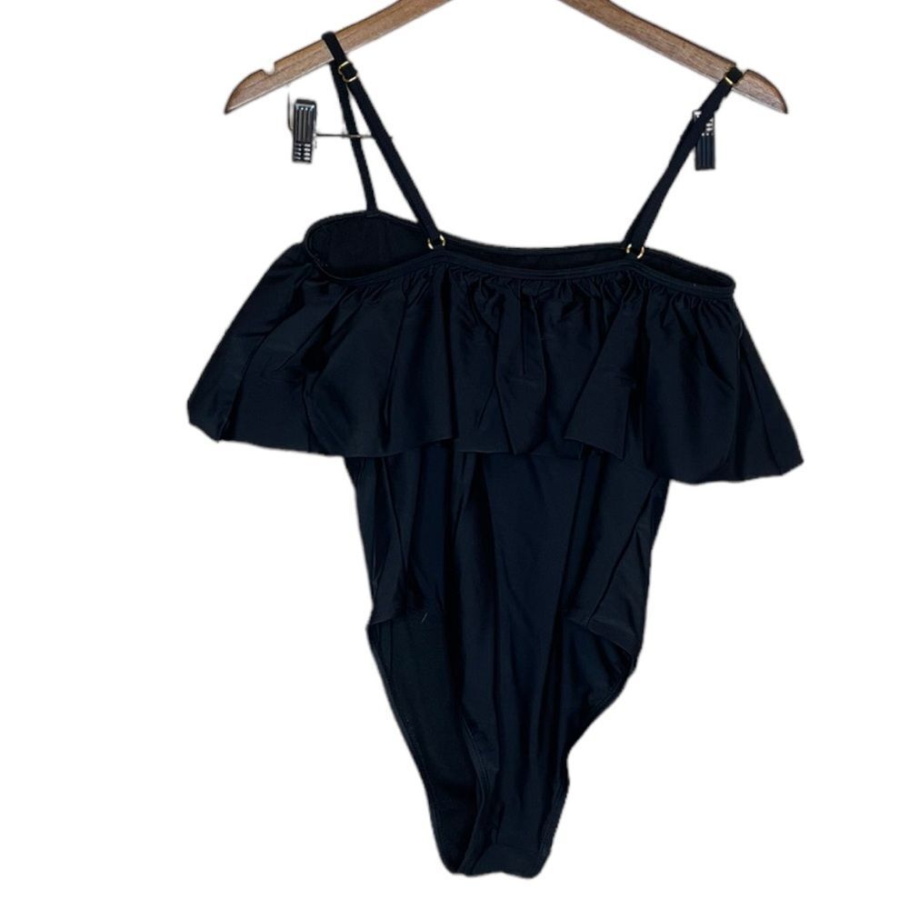 Black Ruffle One-Piece Swimsuit Large Sugar Coast by Lolli Swim